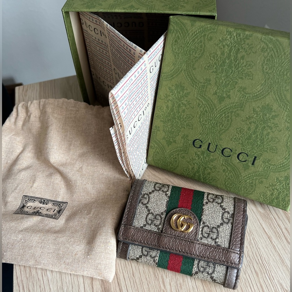SOLD GUCCI Ophidia GG Card Case Wallet Beige